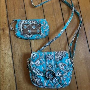 Brand New Vera Bradley Totally Turq Little Hip Bag Crossbody AND ID/Coin Wallet